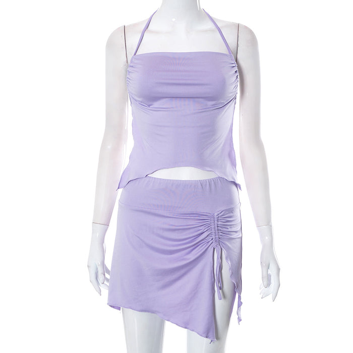 Color-Purple-Sexy Halter Backless Purple Skirt Set Women Summer-Fancey Boutique