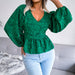 Color-Green-Lantern Long Sleeve Casual Leopard Print Chiffon Shirt Top Women Clothing Spring Summer-Fancey Boutique