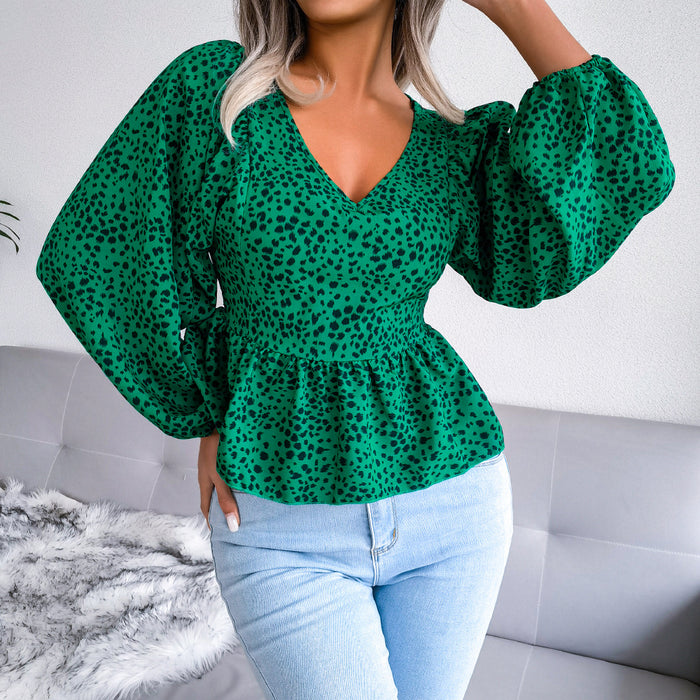 Color-Lantern Long Sleeve Casual Leopard Print Chiffon Shirt Top Women Clothing Spring Summer-Fancey Boutique