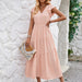 Color-Pink-Casual Summer Trendy Women Clothing Fresh V neck Ruffle Layered Dress-Fancey Boutique