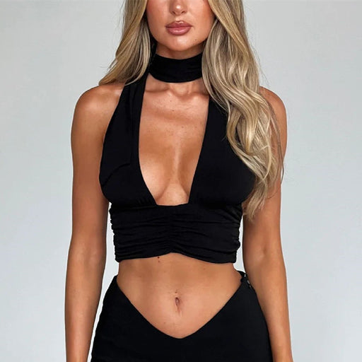 Color-Black-Women Clothing Summer Sexy Multiple Wear Halter Strap Sexy Clothes Women Short Top-Fancey Boutique