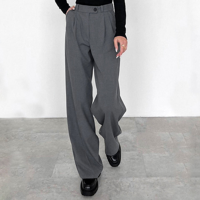 Color-Gray-Gray High Waist Straight Office Draped Trousers Autumn Casual Work Pant for Women-Fancey Boutique