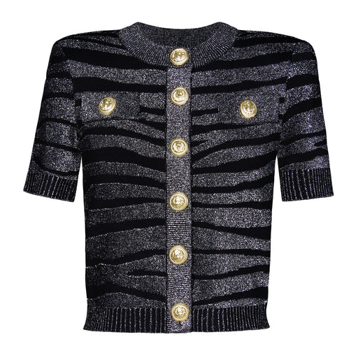 Spring Summer Women Sweater Classic High Quality Short Sleeve Jacket Knitwear-Black Coat-Fancey Boutique