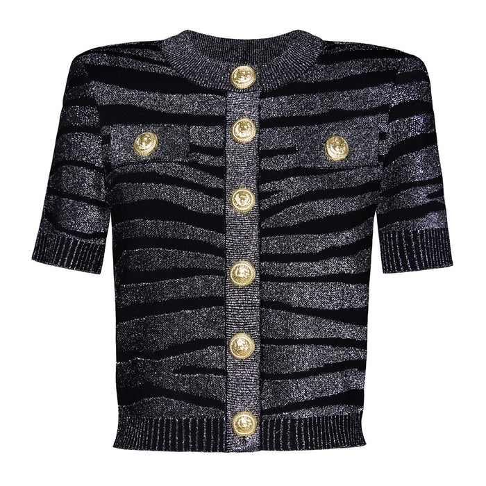 Spring Summer Women Sweater Classic High Quality Short Sleeve Jacket Knitwear-Black Coat-Fancey Boutique