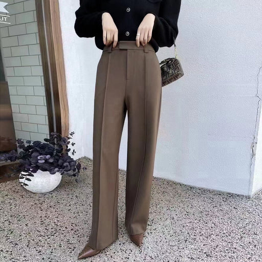 Color-Coffee-Goods Spring Autumn High Quality Narrow Version Straight Leg Pants Casual All Matching Comfortable Pants High Slimming Trousers-Fancey Boutique