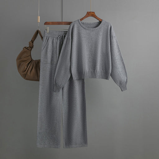 Color-Gray-Two Piece Set Short Long Sleeve Suit Women Autumn Winter-Fancey Boutique