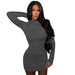 Color-Dark Grey-Women Clothing Thread Fashionable Fitted Long Sleeve Short Sheath Dress-Fancey Boutique