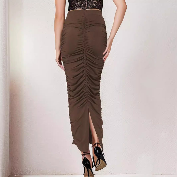 Spring Summer High Waist Ruched Skirt Sexy Tight Back Slit Midi Skirt-Fancey Boutique