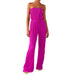 Color-Coral Red-Women Sexy Comfortable Pleated Cloth Chest Wrapped Wide Leg Jumpsuit-Fancey Boutique
