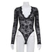 Color-Black-Women Clothing Sexy Lace See through Long Sleeve Tight Sexy Lace Sexy Jumpsuit Top-Fancey Boutique