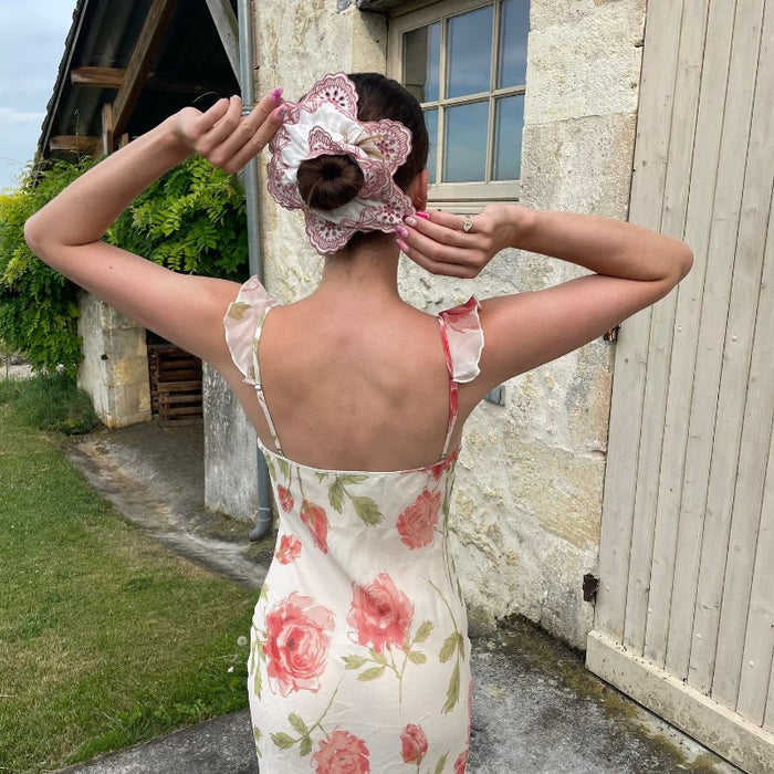 Summer Sexy Backless Rose Print Elegant Slim Strap Dress-Fancey Boutique