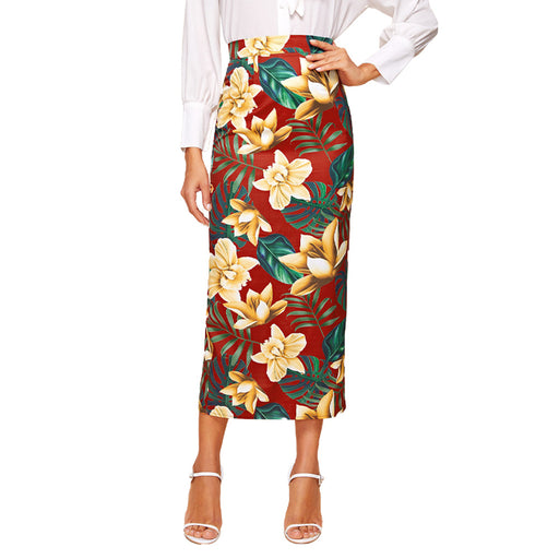 Color-Burgundy-Skirt High Waist Slimming Mid Length Sheath Slit A line Skirt-Fancey Boutique