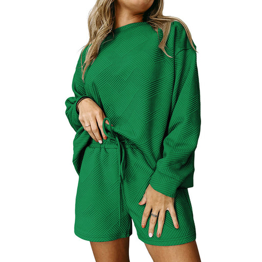 Color-Green-Loose Long Sleeve Shorts Two Piece Women Autumn Stylish Simple Texture Suit-Fancey Boutique