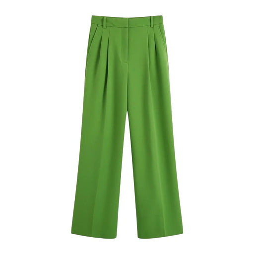 Color-Green-Spring Waist Pleated Baggy Straight Trousers Mid Waist Casual Pants Work Pant Trousers-Fancey Boutique