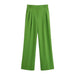 Color-Green-Spring Waist Pleated Baggy Straight Trousers Mid Waist Casual Pants Work Pant Trousers-Fancey Boutique