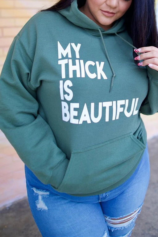 Color-Green-Plus Size Fall Winter Solid Color Letter Graphic Printing Hooded Sweatshirt Coat-Fancey Boutique