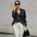 Color-Black-Black Satin Matte Silk-like Office Long Sleeve Shirt Autumn Top for Women-Fancey Boutique