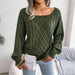 Color-Army Green-Autumn Winter Casual Square Collar Clinch Twist Knitted Pullover Sweater Women Clothing-Fancey Boutique