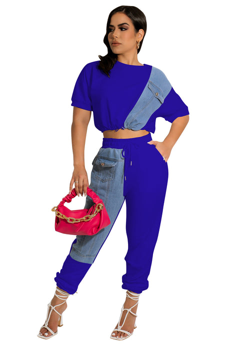 Color-royal blue-Denim Casual Set Denim Combination Casual Sports Set-Fancey Boutique