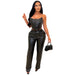Color-Black-Women Clothing Tube Top Faux Leather Suit Sexy Faux Leather Two Piece Set-Fancey Boutique