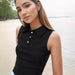 Arrival Summer Rib Polot Shirt Top Women Stand Alone Short Cropped Sleeveless Collared Vest-Fancey Boutique