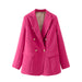Color-Coral Red-French Retro Spring Women Clothing Slimming Casual Candy Color Metal Buckle Blazer-Fancey Boutique
