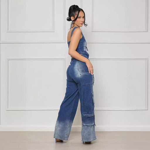 Women Clothing Casual Multi Bag Wide Leg Retro Vest Suit-Fancey Boutique