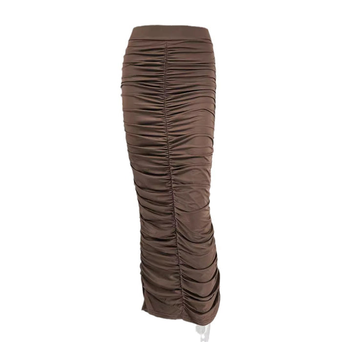 Spring Summer High Waist Ruched Skirt Sexy Tight Back Slit Midi Skirt-Fancey Boutique