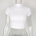 Color-White-Bare Cropped Slim Fit Top Women Summer Slim Outer Wear Stitching Half Turtleneck Short Sleeve T shirt-Fancey Boutique