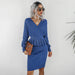 Color-Blue-Women Clothing Autumn Winter Casual Ruffled Knitted Sweater Dress Two Piece Set-Fancey Boutique