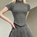 Mechanical Line Design Sexy Fitness Sports Waist Trimming Half Turtleneck Zipper Bottoming Long Sleeve-Fancey Boutique