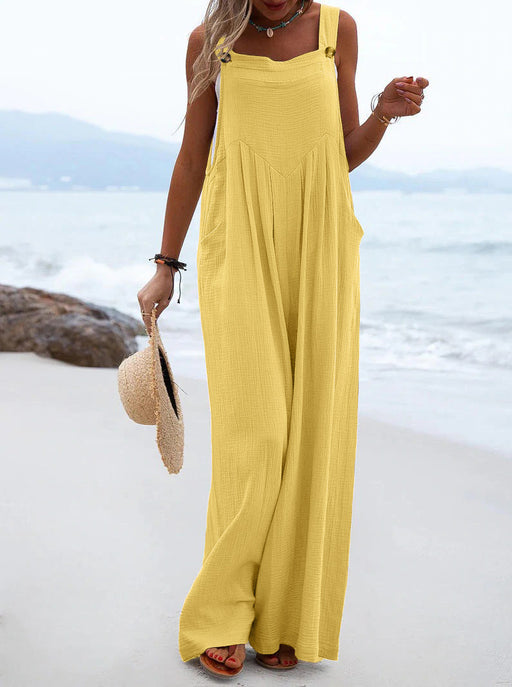 Color-Yellow-Women Clothing Summer Jumpsuit Ethnic Solid Color Wide Leg Jumpsuit-Fancey Boutique