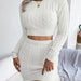 Color-White-Autumn Winter Casual Twist Cropped Sweater Hip Skirt Knitting Suit Women Clothing-Fancey Boutique