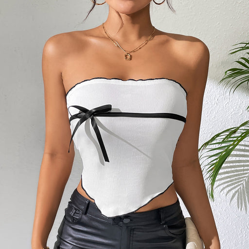 Sexy Black White Contrast Color Tube Top Sexy Simple All Matching Slim Fit Sexy Vest-Fancey Boutique