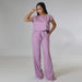 Color-Lavender-Summer Suit Solid Color Cotton Linen Small Shirt Elastic High Waist Wide Leg Pants Casual Two Piece Suit-Fancey Boutique