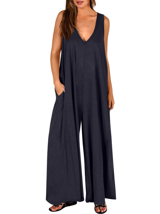 Summer Fresh Casual Women Pocket Jumpsuit Thin Women Jumpsuit-Black-Fancey Boutique