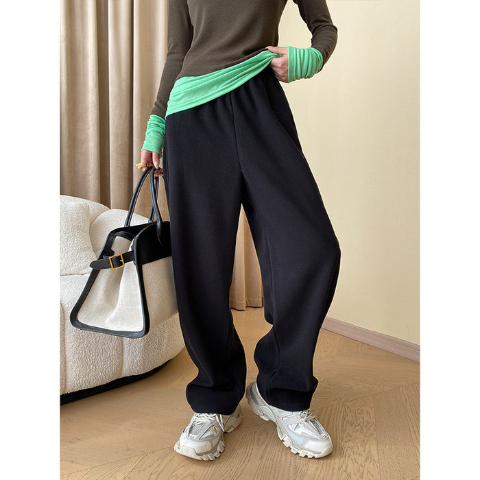 Color-Black-Cutting Machete Version Thick Fleece Wide Leg Casual Sports Pants-Fancey Boutique
