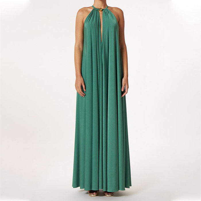 Color-Green-Summer Women Elegant Halter Sleeveless Loose French Dress-Fancey Boutique