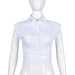 Color-White-Women Clothing Spring Shirt Collar Lace up Cropped Trendy Shirt Top-Fancey Boutique