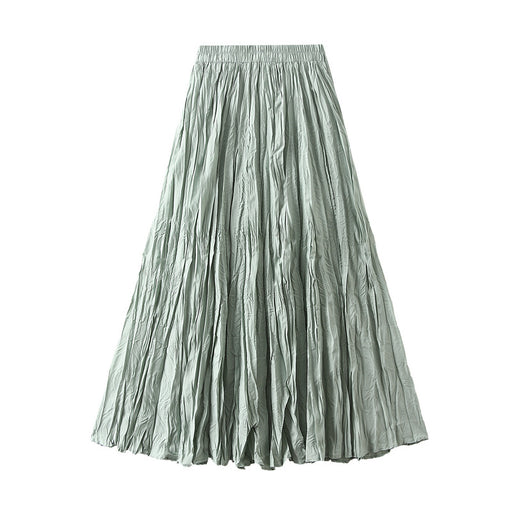 Color-Green-Light Luxury Streamer Pleated Skirt Women Spring Autumn Swing Slimming Pleated A Line Skirt-Fancey Boutique