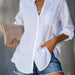 Color-White-Women Shirt Solid Color Casual Loose Breasted Shirt Women Clothing-Fancey Boutique