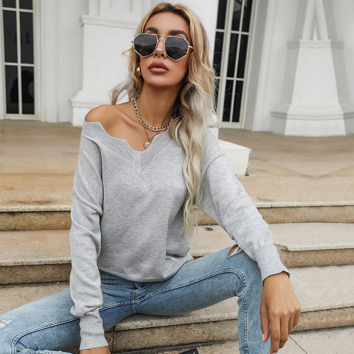 Color-Light Gray-Women Wear Autumn Inner Wear Loose Gray Long Sleeves Lace Sweater-Fancey Boutique