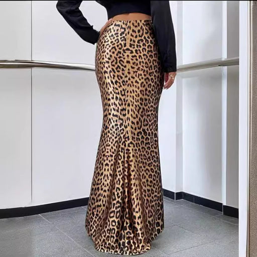 Leopard Print Printed Sexy Sheath Fishtail Skirt Mop Skirt Women Spring Clothing Drape Dress-Fancey Boutique