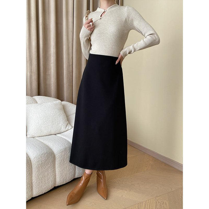 Color-Oatmeal Color-Chinese Advanced Buckle National Stand Up Collar Slim Fit Slim Looking Base Knitwear-Fancey Boutique