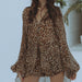 Vacation Summer Leopard Print Loose Outfit Sexy See through Long Sleeves Shirt Shorts Two Piece Set-Fancey Boutique