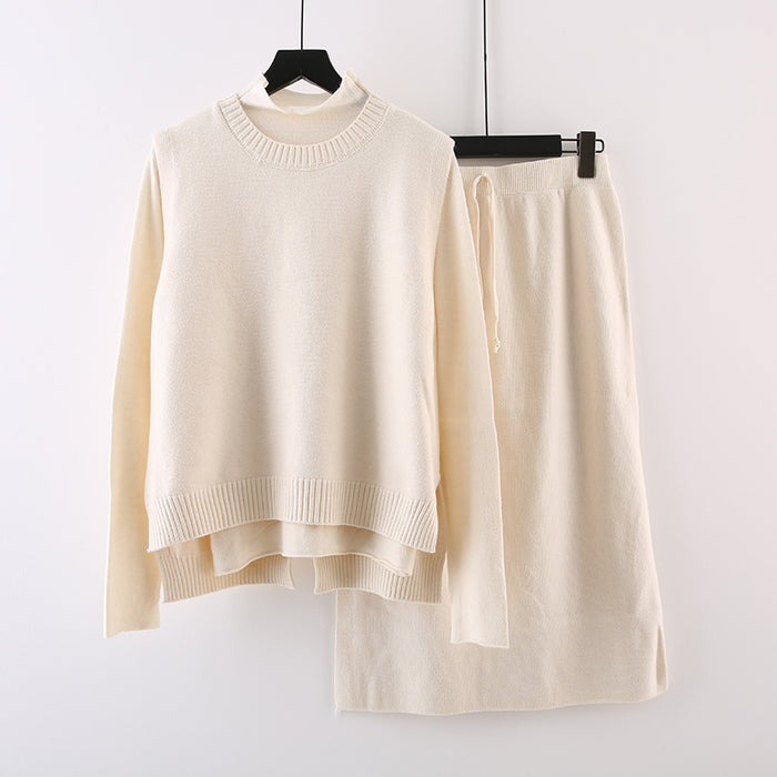 Color-Ivory-Three Piece Sweater Women Long below the Knee Autumn Winter Bottoming Sweater Set-Fancey Boutique