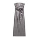 Color-Gray-Metallic Coated Fabric Fall Women Clothing Metal Tube Top Dress-Fancey Boutique