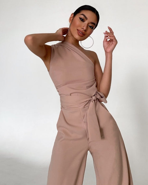 Color-Khaki-Lace Up Straight Jumpsuit No Belt-Fancey Boutique