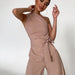 Color-Khaki-Lace Up Straight Jumpsuit No Belt-Fancey Boutique