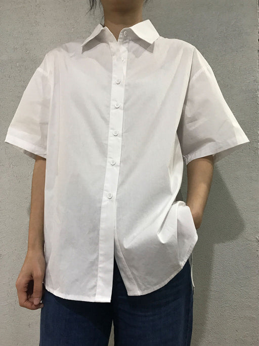 Summer Short Sleeve Shirt Cotton Korean Loose Boyfriend Shirt Casual Cardigan-White-Fancey Boutique